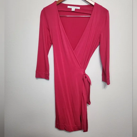 pink jersey wrap dress Loveappella Pink Jersey Wrap Dress Long Sleeve X Small